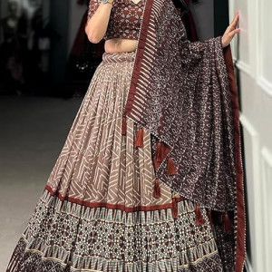 Trending Designeer Tussar Silk Lehenga Choli Print