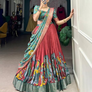 Women's Dola Silk With Kalamkari Print Lehenga Choli Seet
