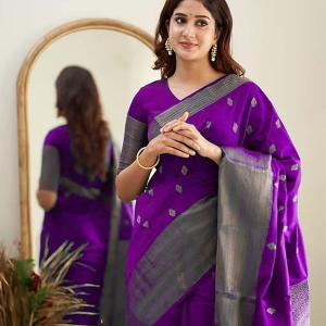 Women's Pure Soft Kanjivaram Cotton Silk Saree Banarasi Style With Blouse Piece for Wedding
